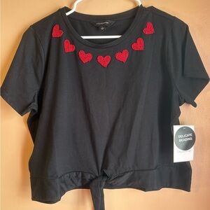 Calliope Black Crop Top with Red Heart Accents
